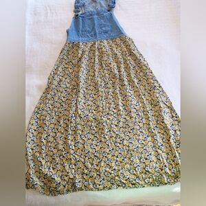 Floral Yellow and Blue Women's Denim Dress